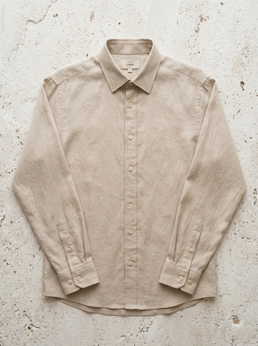 Pure natural linen button down detail, fabric texture, clothes only